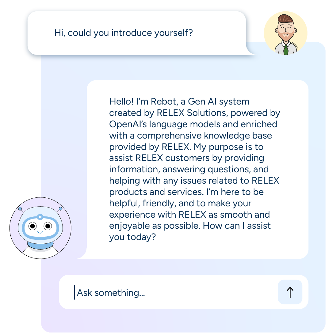 Un usuario chatea con Rebot, un sistema gen AI diseñado para facilitar a los usuarios el acceso instantáneo a las mejores prácticas del sector y al conocimiento de soluciones para una mejor planificación diaria.